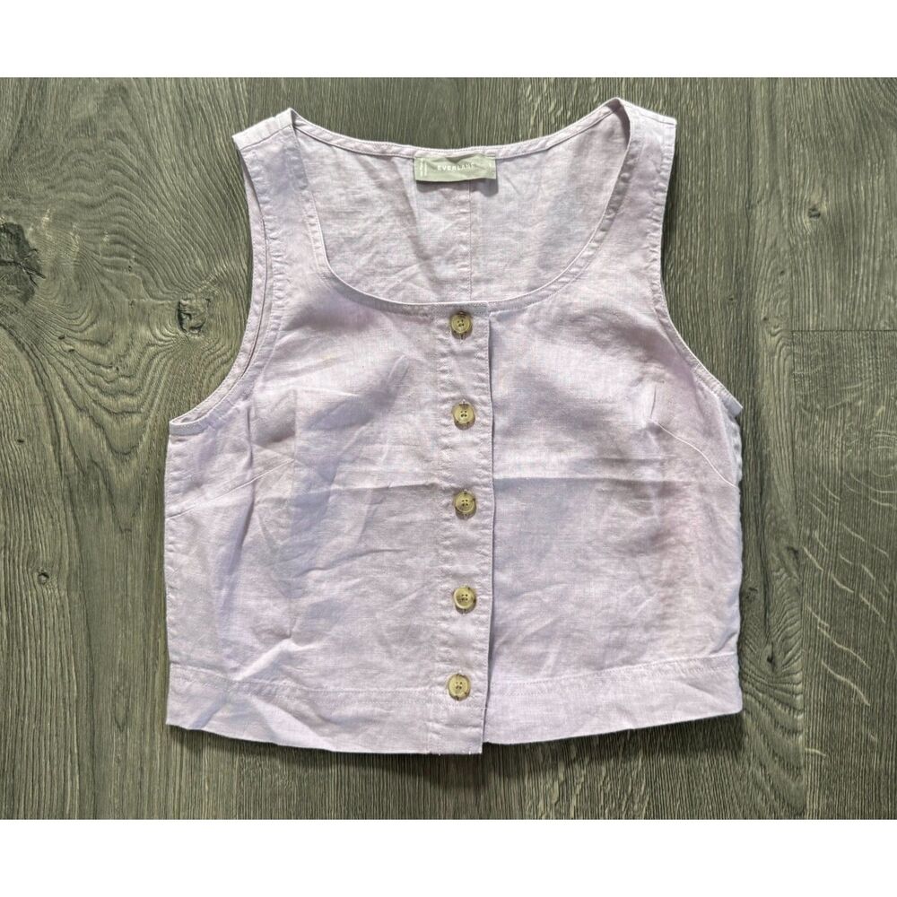NEW Everlane Linen Lilac Purple Pink Button Up Cropped Tank Top XS sz 0